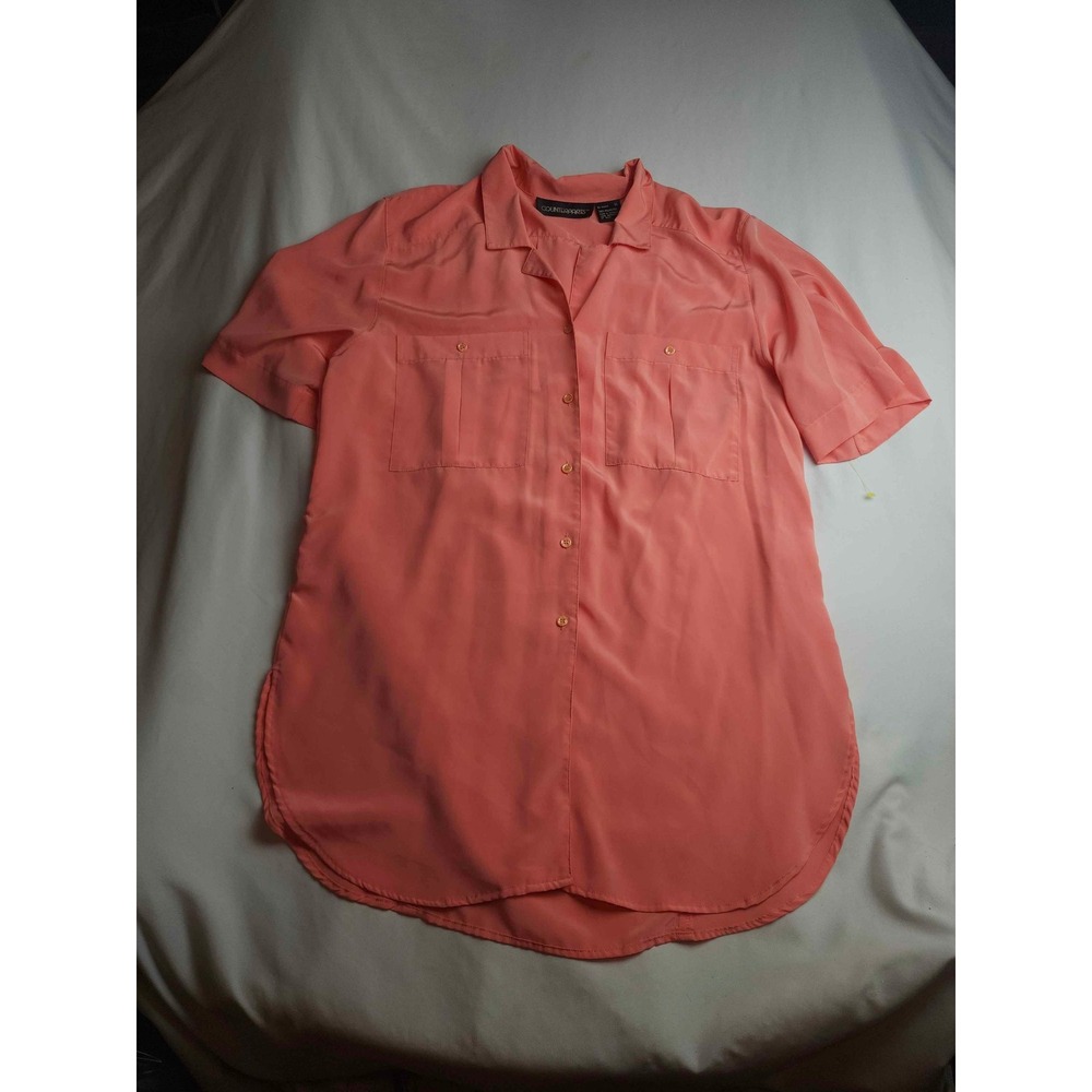 Counterparts Coral Pink Short Sleeve Button Down Shirt Pleated Back Size 14